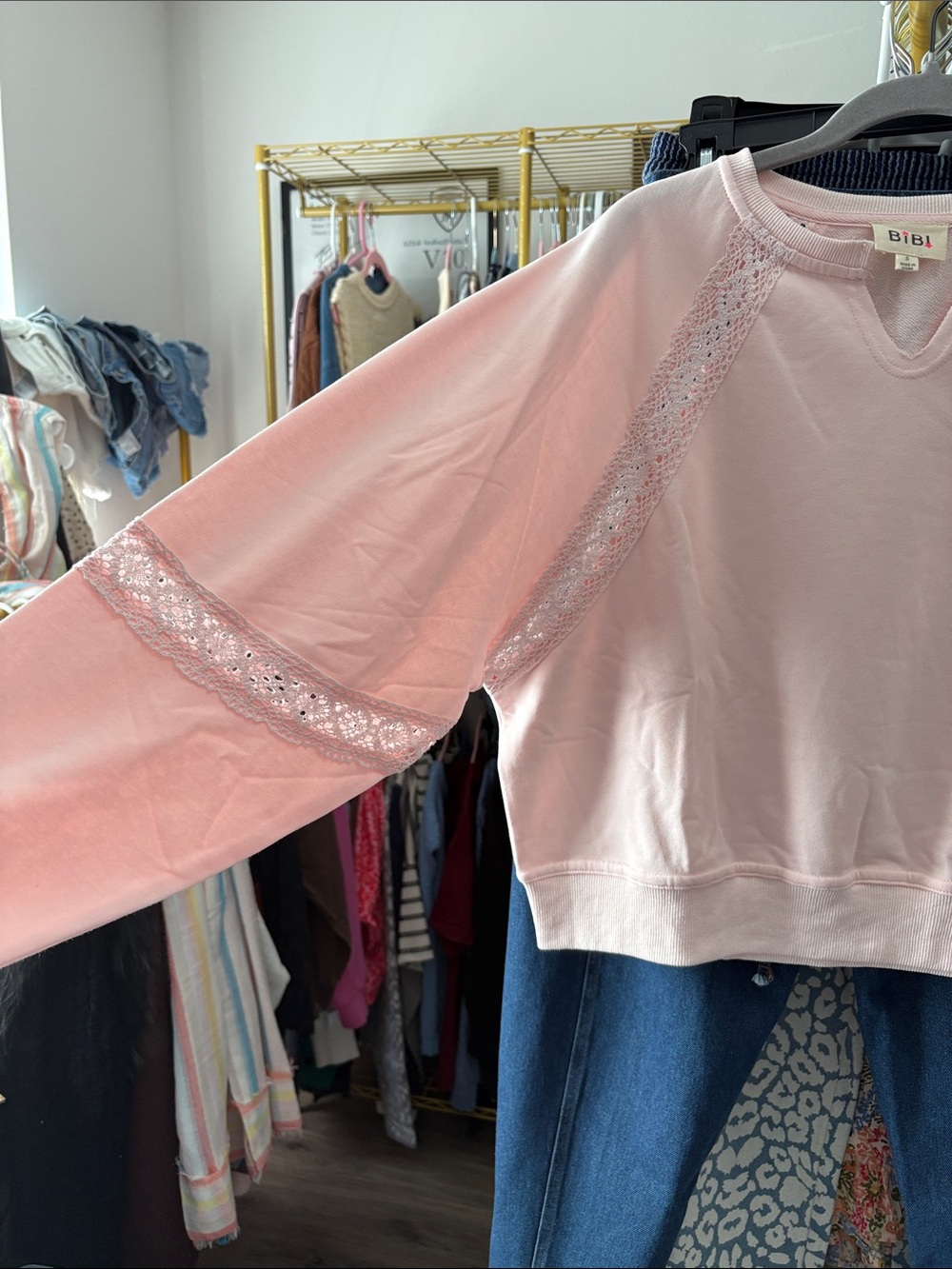 BiBi Soft Blush Lace-Trim Pullover - Picture 3 of 5
